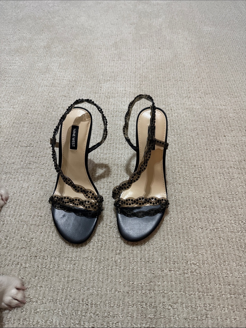 Nine West Black Scalloped Strap Heeled Sandals
